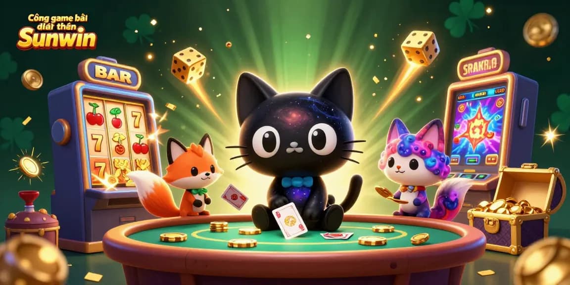 Cổng game bài đổi thưởng Sunwin featuring colorful characters and vibrant casino elements in an engaging cosmic scene.