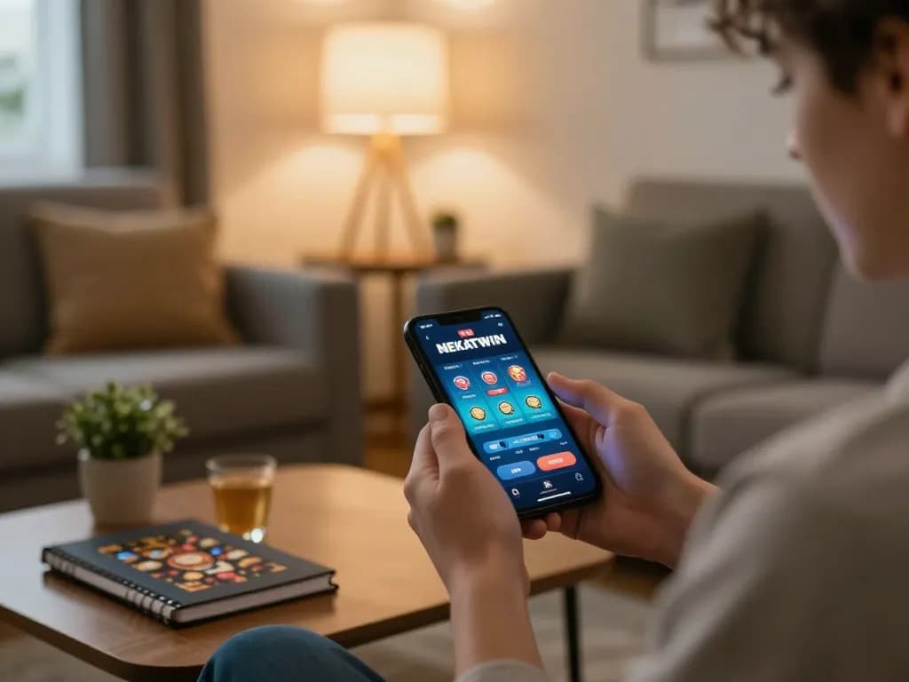 Nekatwin daftar mobile gaming experience with user engaged in exciting online casino action.