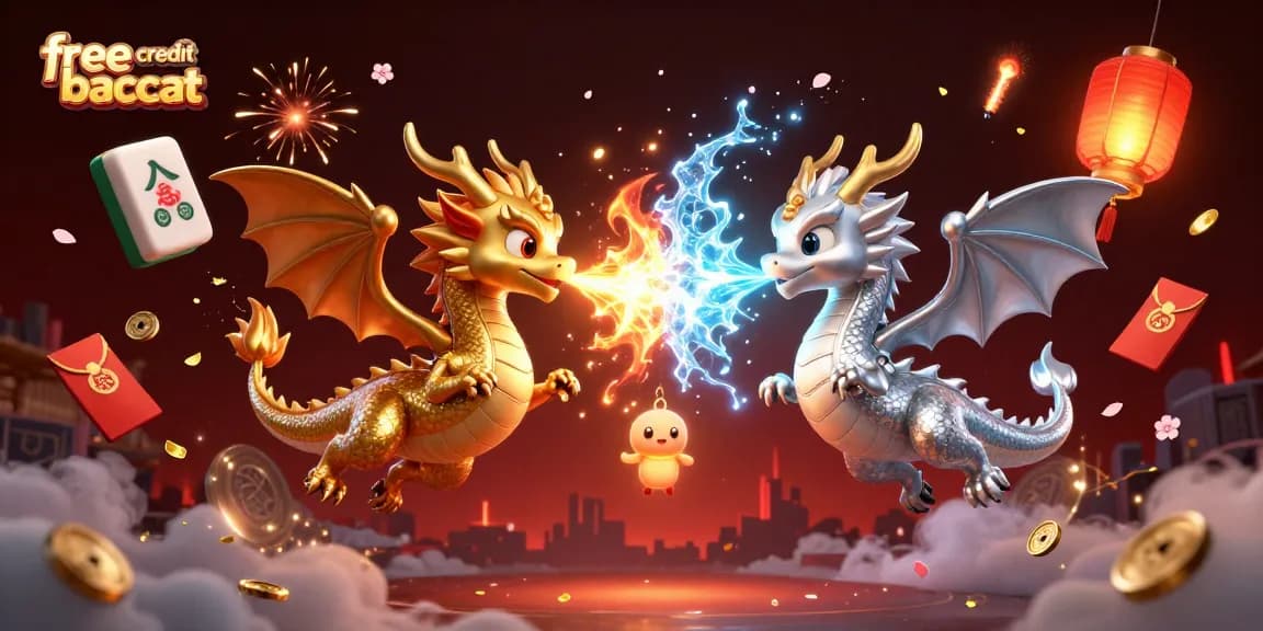 Engage in thrilling free credit baccarat gameplay with dragons and festive elements.