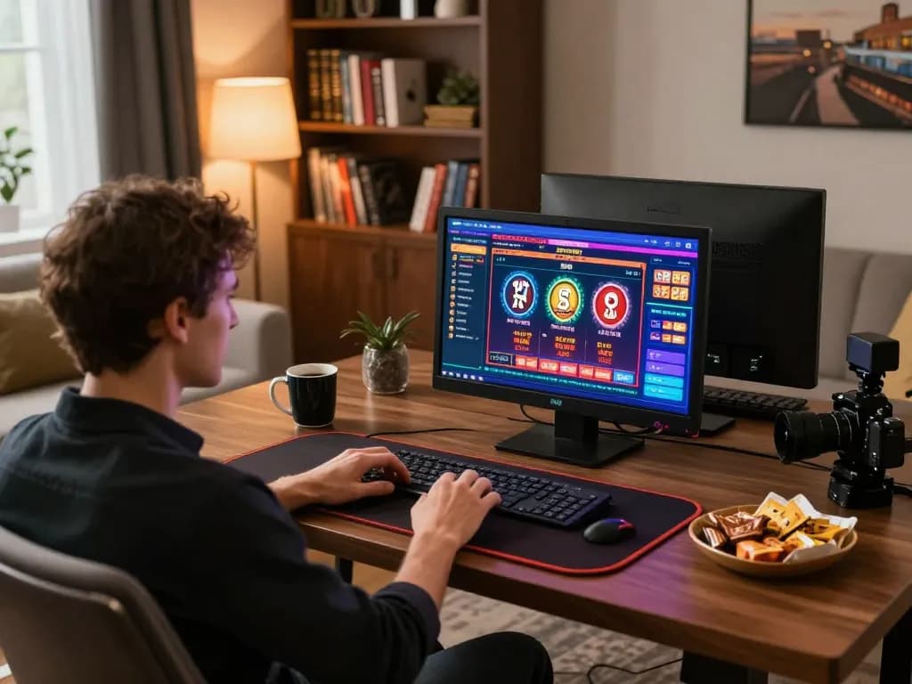 A player enjoying w4u online casino gaming on a stylish laptop in a cozy home setting.