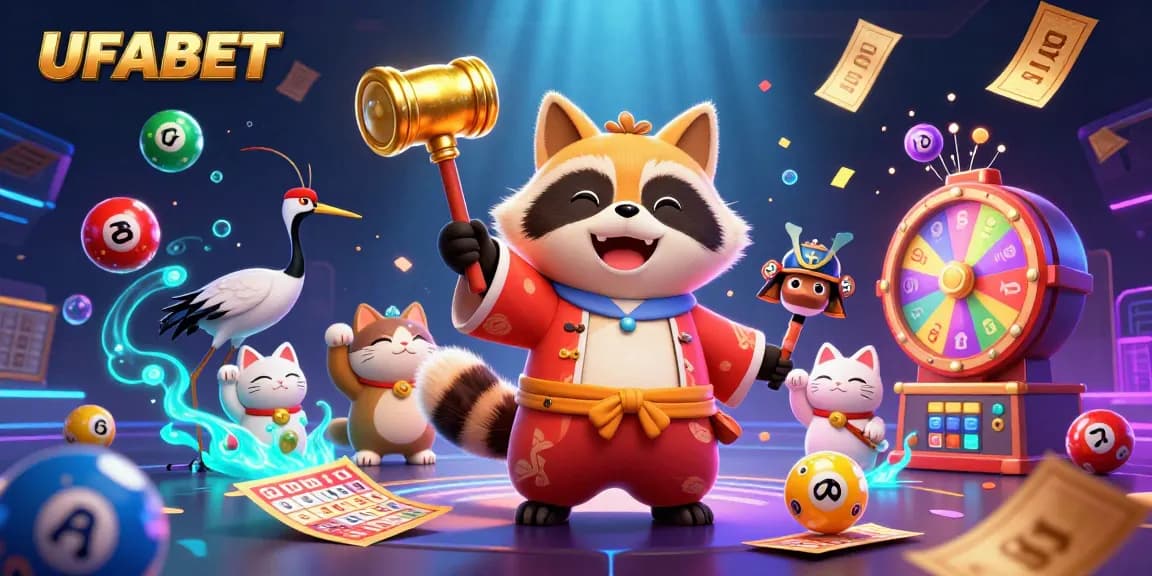 Join UFABET's lively gaming world with cheerful tanuki and lucky symbols for an exciting experience.