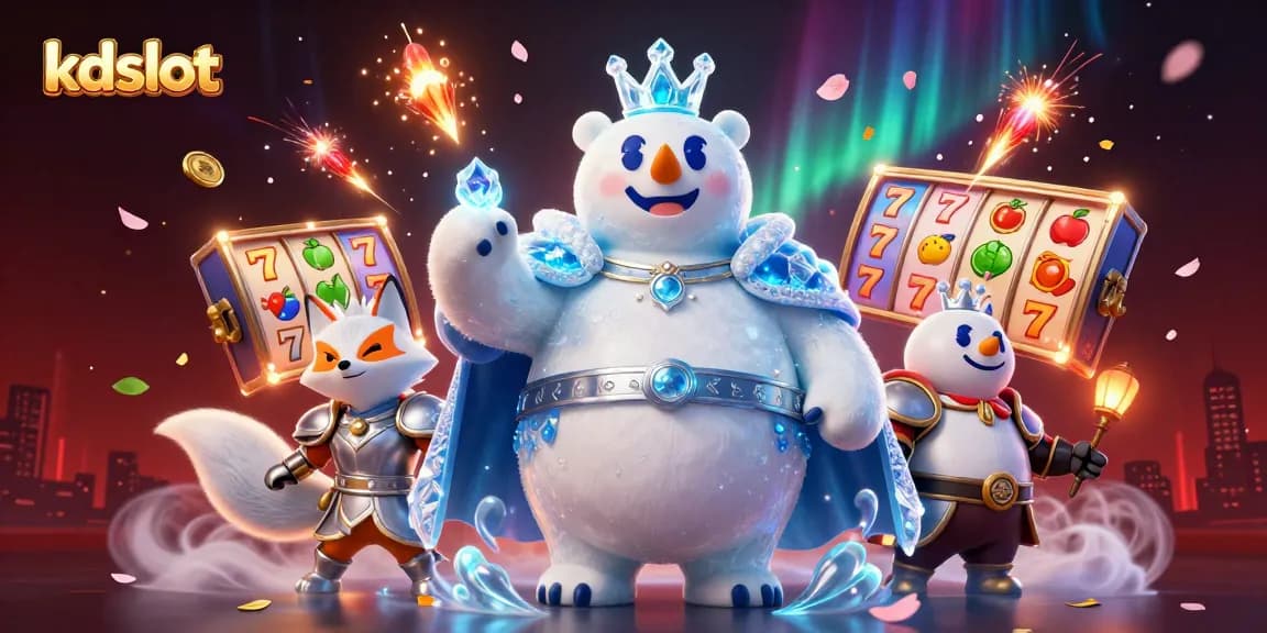Experience fun with kdslot in this vibrant 3D scene featuring slot gameplay and enchanting characters.