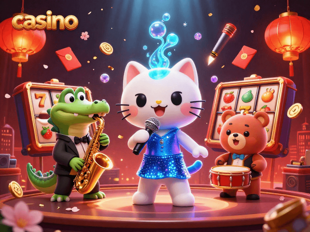 Experience an engaging casino atmosphere with vibrant characters and thrilling slot action.