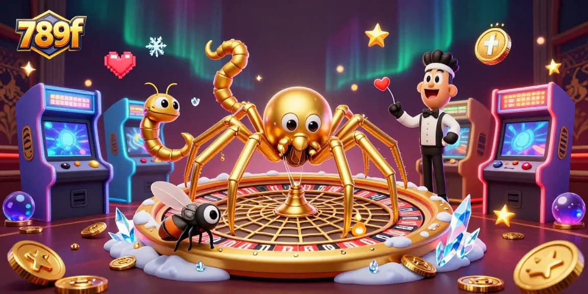 Engage with 789f's thrilling roulette experience, featuring a golden spider and lively characters.