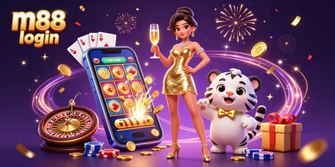 Nikmati kegembiraan permainan dengan adegan login m88 yang menampilkan wanita glamor dan harimau keberuntungan.