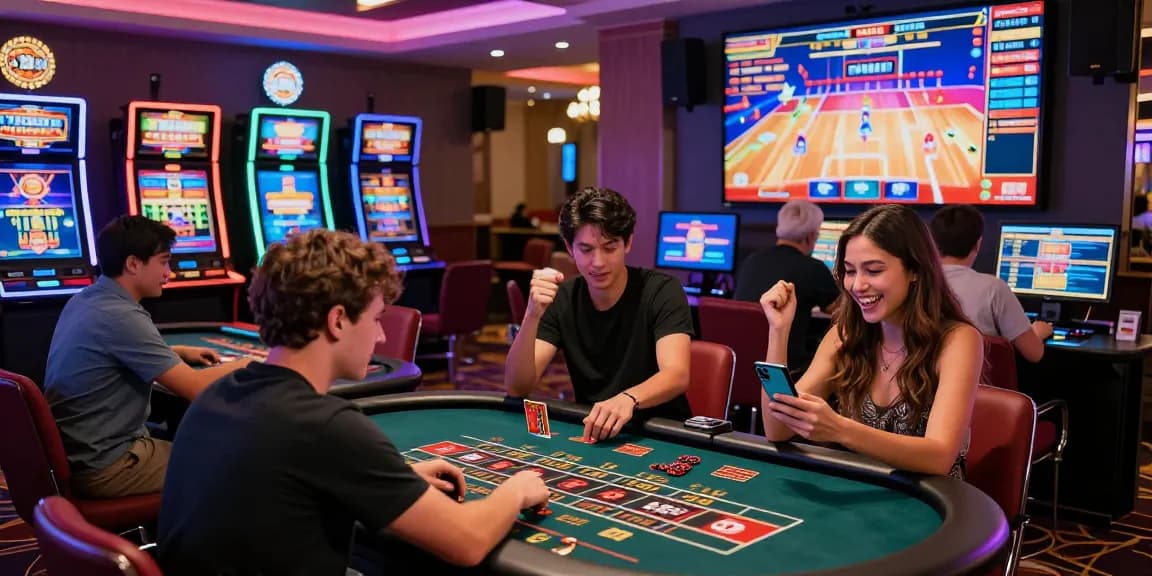 Dynamic gaming atmosphere at credit card casinos at ashbydelazouchmuseum.org.uk featuring players celebrating wins and making deposits.