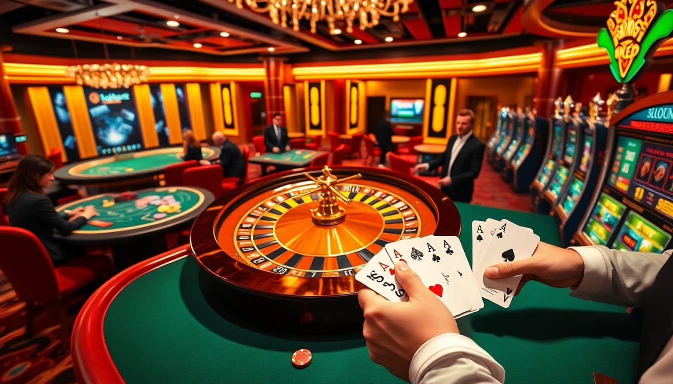 Experience the thrill of 8kbet with vibrant casino tables and winning poker hands.