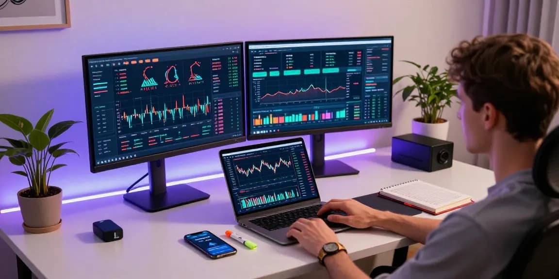 Cricbet trading scene showing advanced cryptocurrency charts and secure digital wallets in an innovative setup.