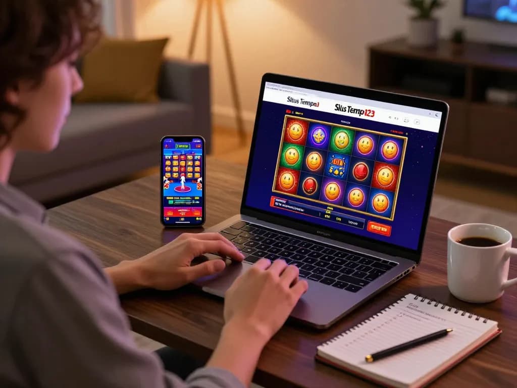 Situs Tempo123 interface on a laptop during an online casino gaming session at home, capturing strategic play.