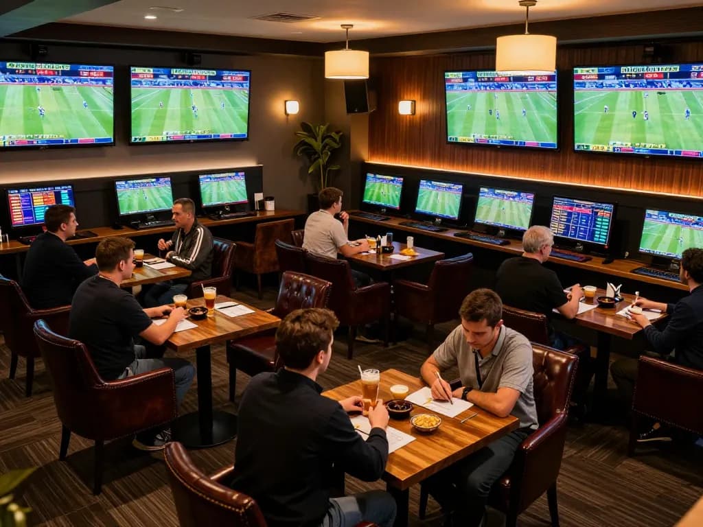 Exciting sports betting moments at TA88 lounge with bettors analyzing odds and placing wagers
