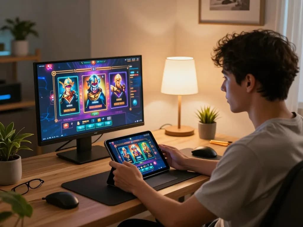 Player using UGDEWA platform on a tablet, enjoying seamless slot gameplay in a cozy home setting.