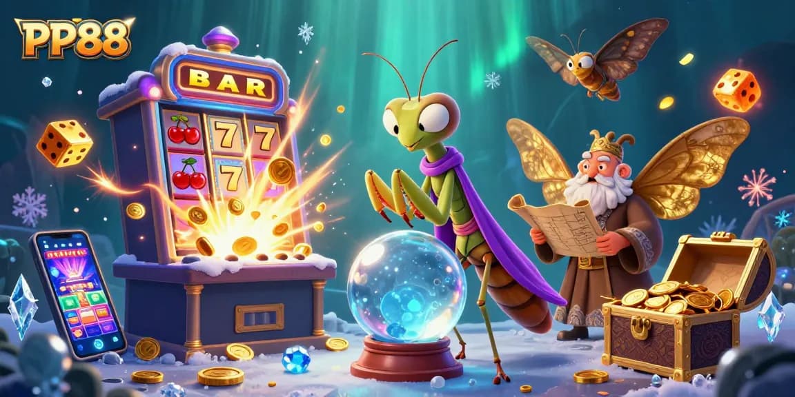 Experience the excitement of PP88 with a vivid casino scene featuring dynamic elements and characters.
