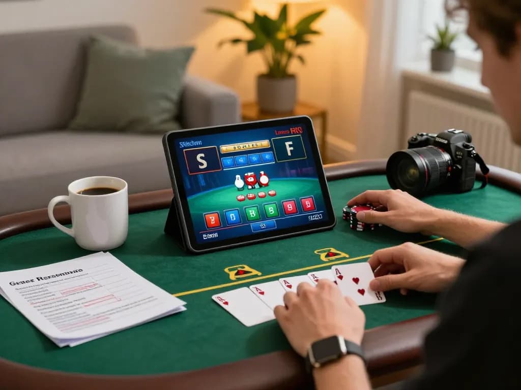 Person enjoying KO66 online poker on a tablet in a cozy living room
