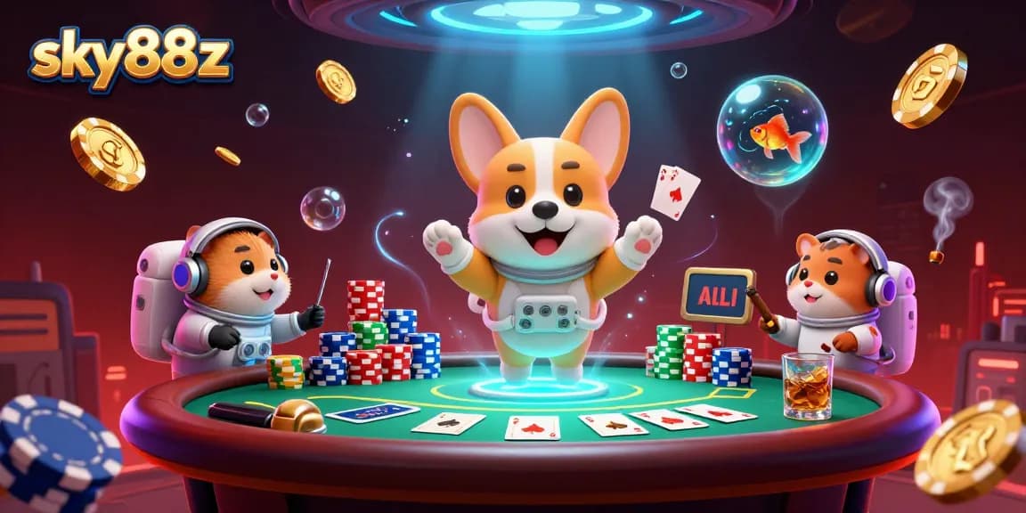 Engage with the sky88z space casino adventure featuring poker and floating coins