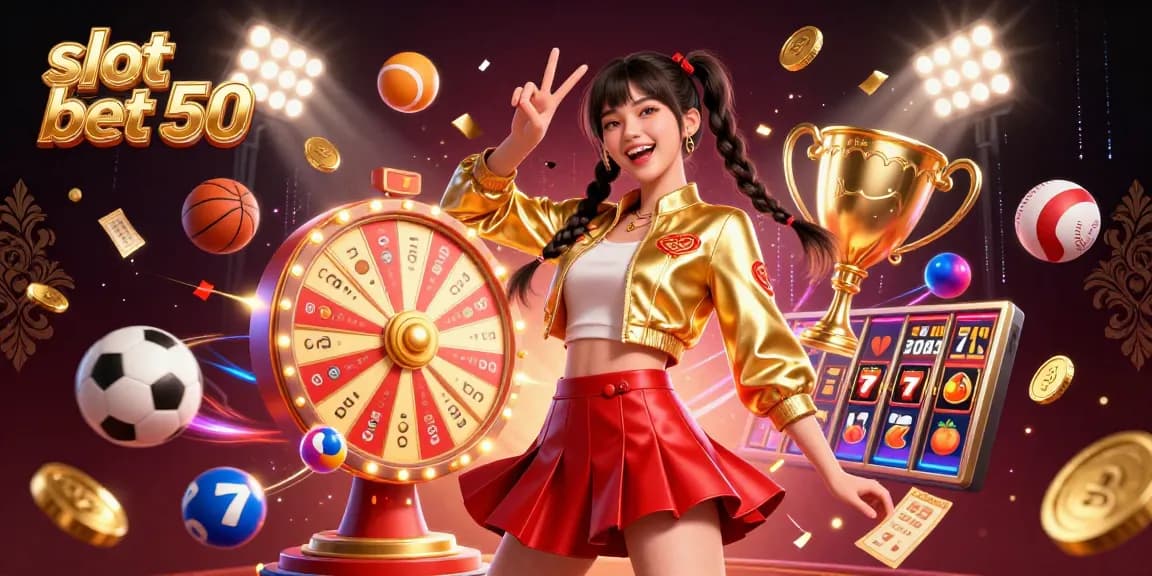 Experience excitement with the slot bet 50 in this vibrant casino-themed illustration.