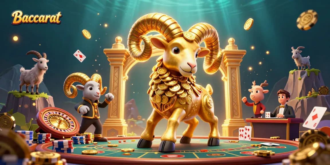 Baccarat gameplay featuring a dynamic scene with a golden ram and live casino elements.