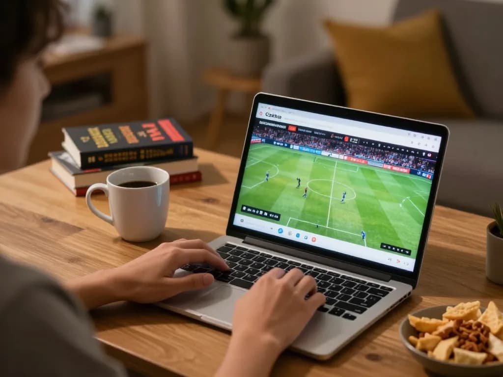 Cakhia user engaging in online football betting while enjoying a cozy home environment.