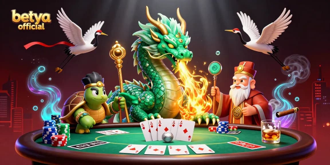 Betya official showcases a vibrant poker scene with a majestic jade dragon and casino elements