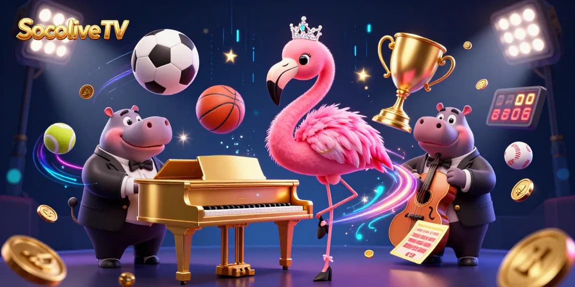 Socolive TV illuminates the vibrant scene of a flamingo singer and hippo bassist in a dynamic sports betting atmosphere.