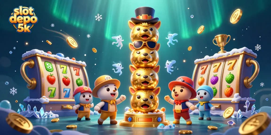 Experience excitement with slot depo 5k and vibrant 3D totem pole in dynamic casino scene