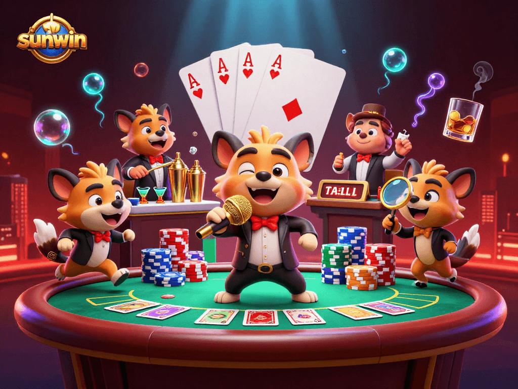 Join the fun at sunwin with hyenas in a lively casino comedy scene filled with poker action.