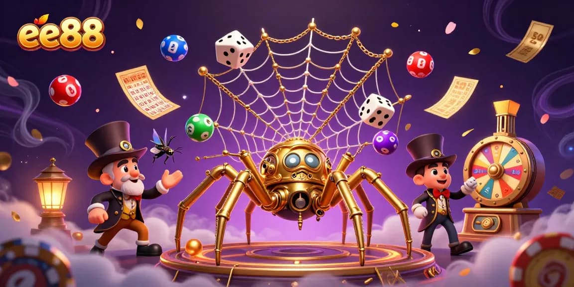 Experience thrilling gaming excitement with ee88 in a vibrant 3D casino scene featuring colorful lottery elements and dynamic visuals.