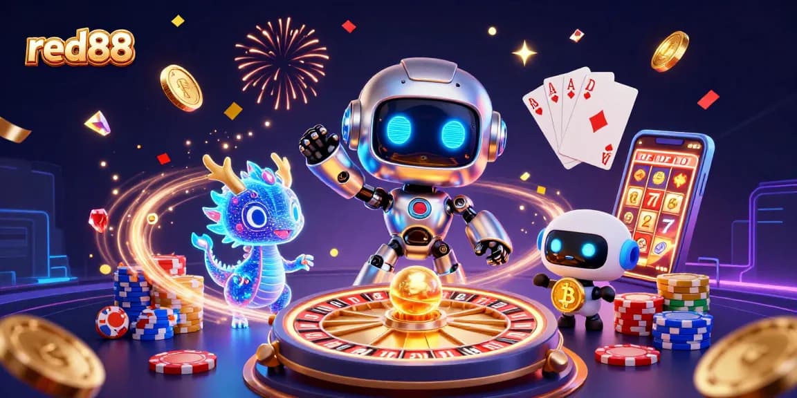 Experience winning moments with red88's vibrant 3D casino heroes amidst exciting game elements.