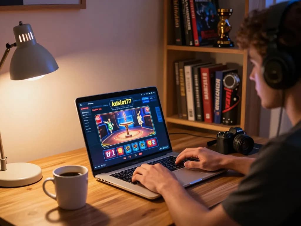 Engaging gameplay on kdslot77 casino site from a cozy gaming setup.