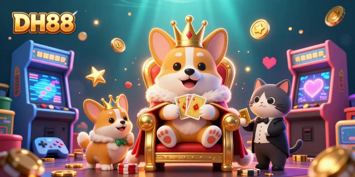 Experience winning at DH88 with royal corgi gaming in an immersive casino scene.