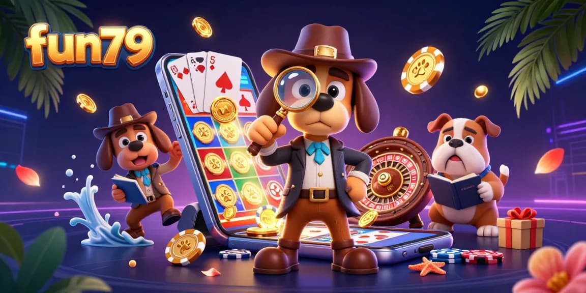 Experience fun79 gaming excitement with a detective unraveling treasure clues in a vibrant casino.