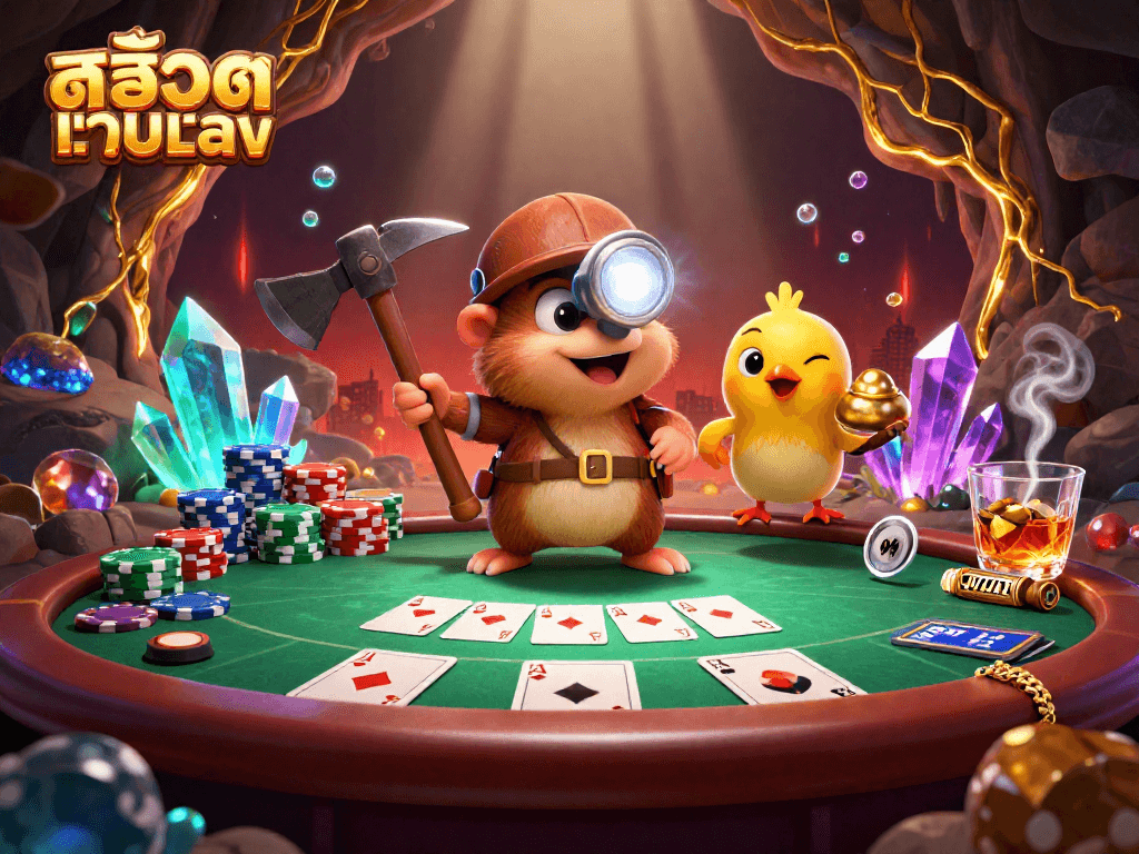 Engage in the thrilling world of สล็อตเว็บตรง, where vibrant characters and poker elements come alive in a stunning 3D scene.