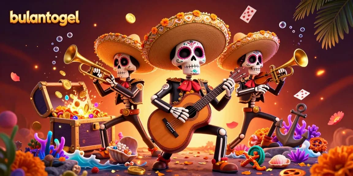 Join bulantogel's exciting lottery action with vibrant Day of the Dead-themed 3D illustration.