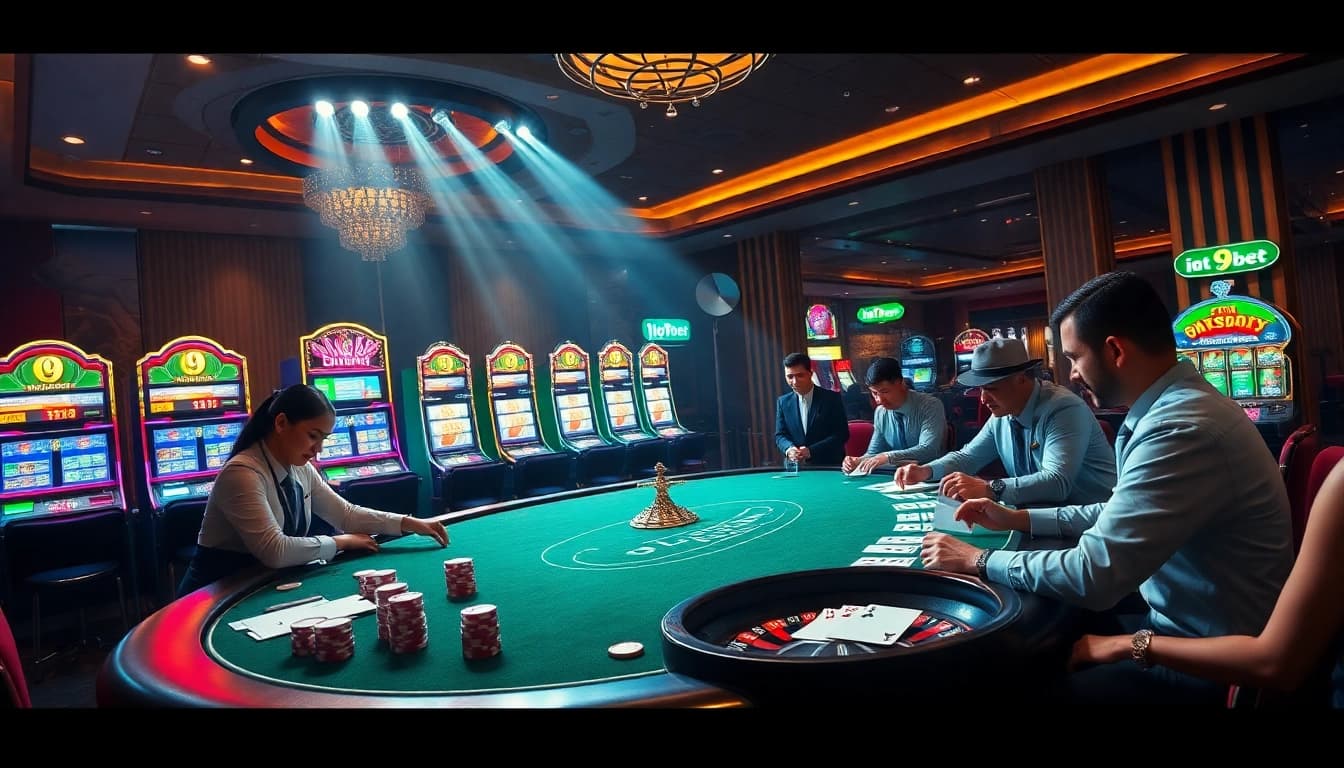 Experience thrilling moments at i9bet with vibrant casino games and professional dealers, showcasing an exciting gaming atmosphere.