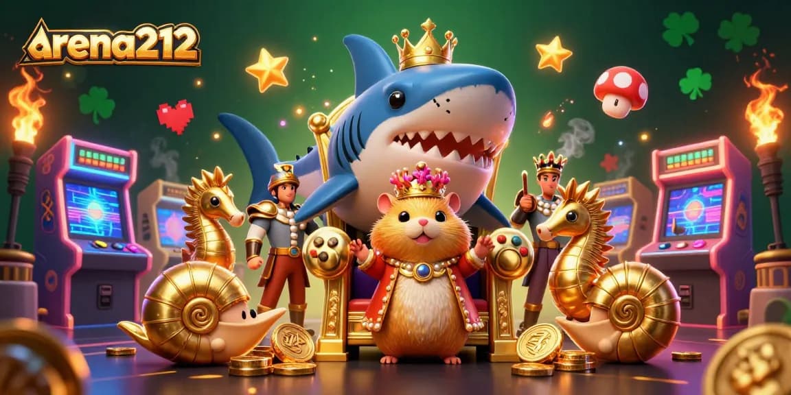 Gamer bertarung di arena212 untuk jackpot dengan gigi hiu megalodon dan penjaga seahorse.