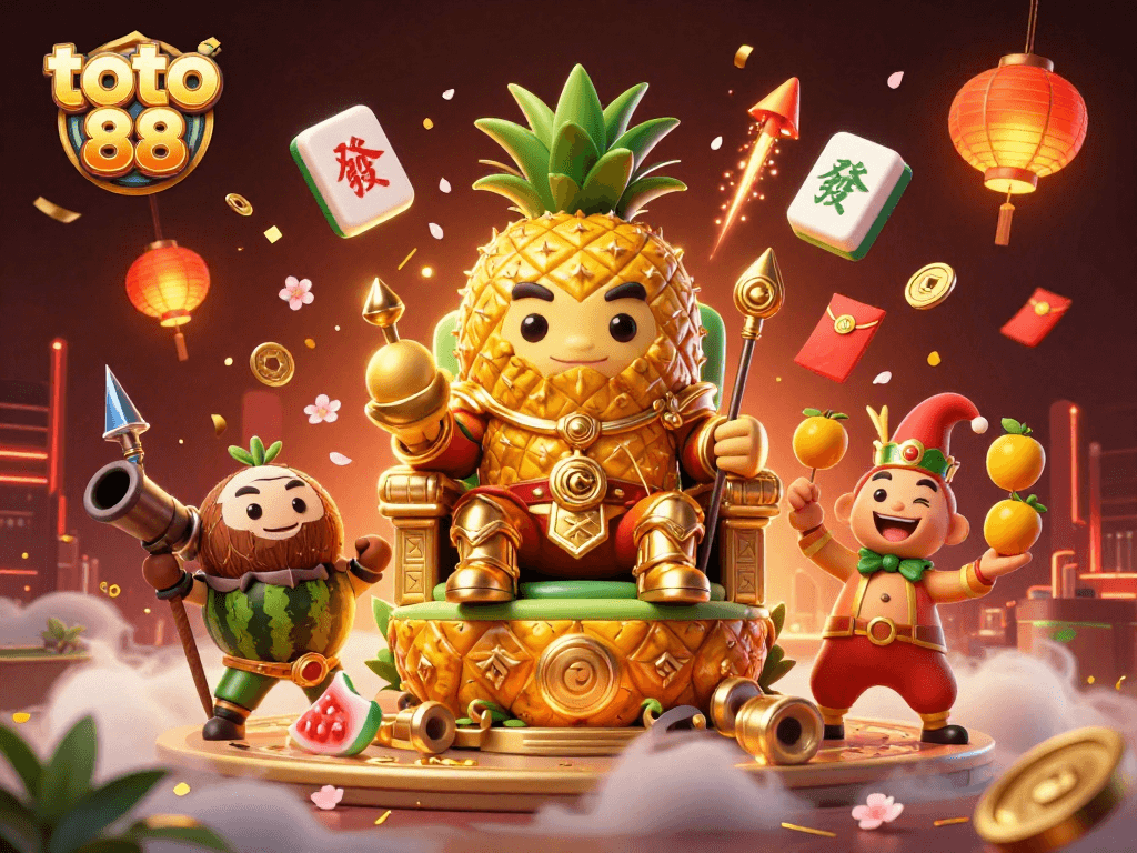 Play and win with toto 88 at the vibrant beach casino, featuring a lively scene of our character