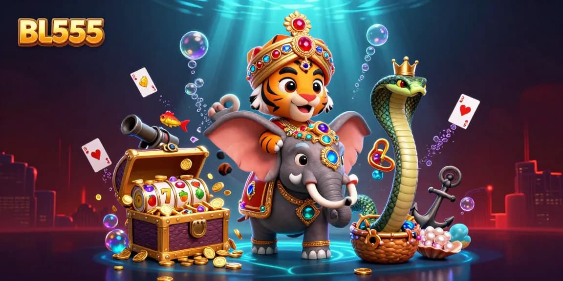 Experience thrilling gaming with BL555, featuring a jeweled elephant and incredible casino elements.
