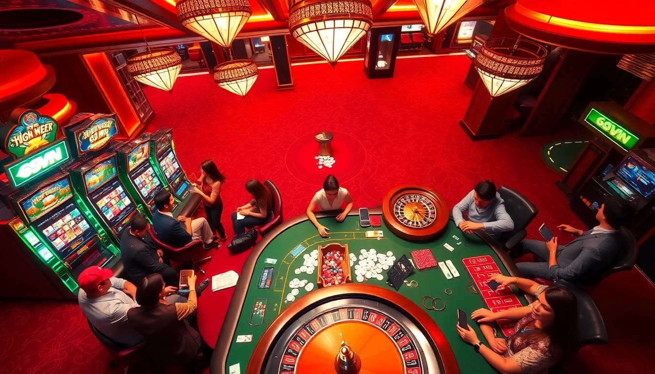 Exciting showdown at the casino with players enjoying games at 69VN's vibrant tables.