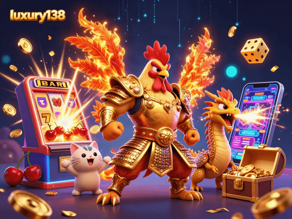 Menangkan jackpot dengan luxury138 sambil menikmati perpaduan karakter ayam jantan prajurit dan naga bercahaya.
