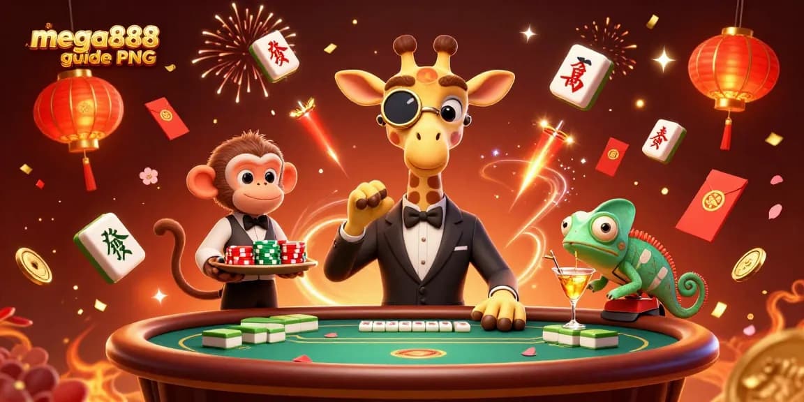 Experience the mega888 guide PNG with vibrant characters and immersive casino elements in 3D.