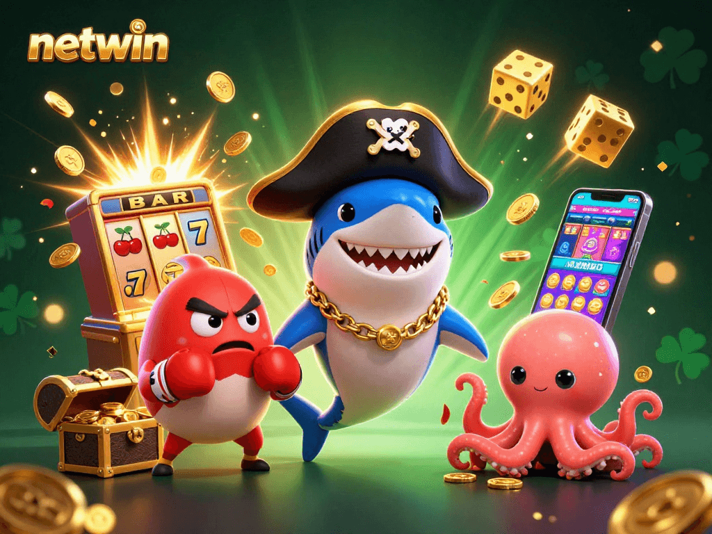 Experience the excitement of Netwin with a dynamic pirate-themed casino illustration showcasing thrilling gameplay elements.