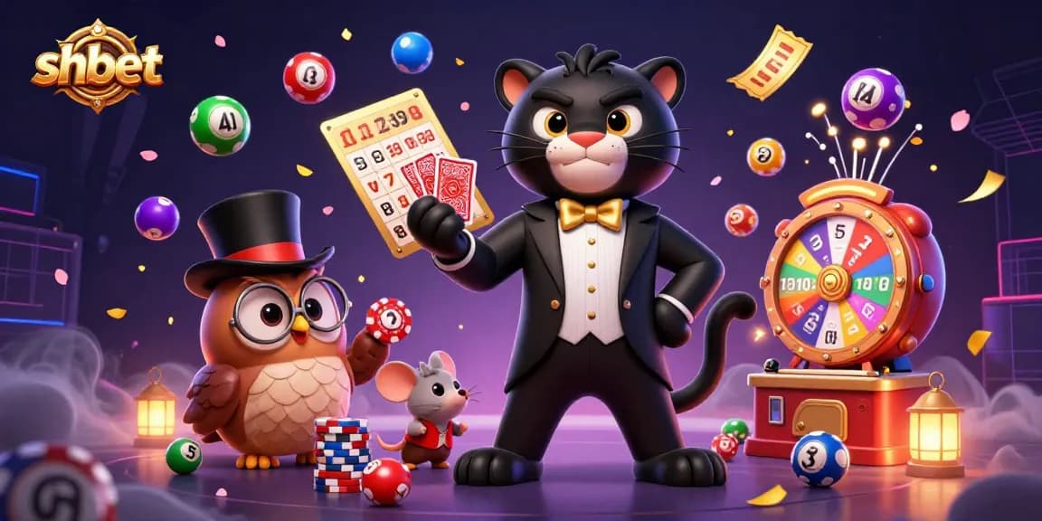 Enhance your winning chances with shbet's vibrant lottery scene featuring a tuxedoed panther and a lucky mouse.