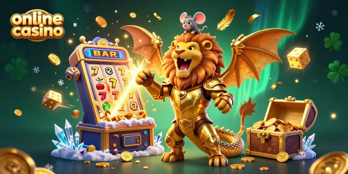 Engage in the magical world of online casino with characters and exciting game elements in a vibrant 3D illustration.