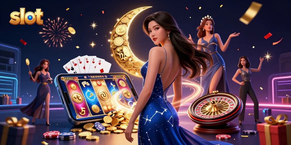 Experience thrilling slot action with vibrant graphics and elegant characters in a lively casino scene.