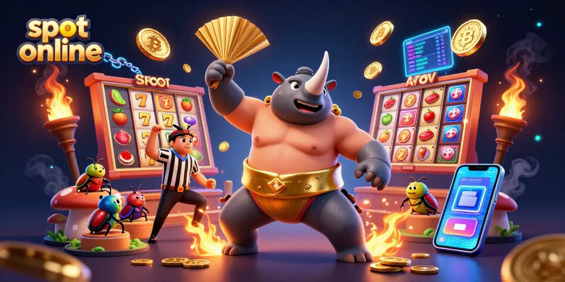 Experience the thrill of slot online play with a dynamic Sumo Champion beetle illustration.