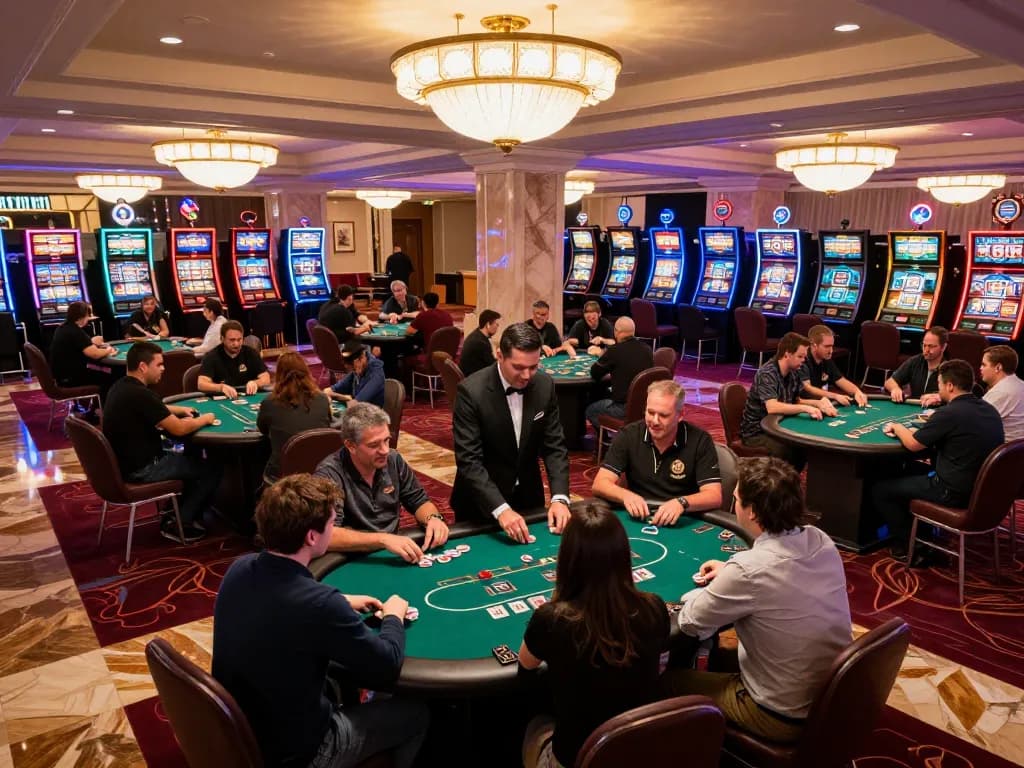 Các người chơi Sunwin tham gia vào các bàn poker trong bầu không khí sang trọng của sòng bạc, thể hiện sự phấn khích và chiến lược.