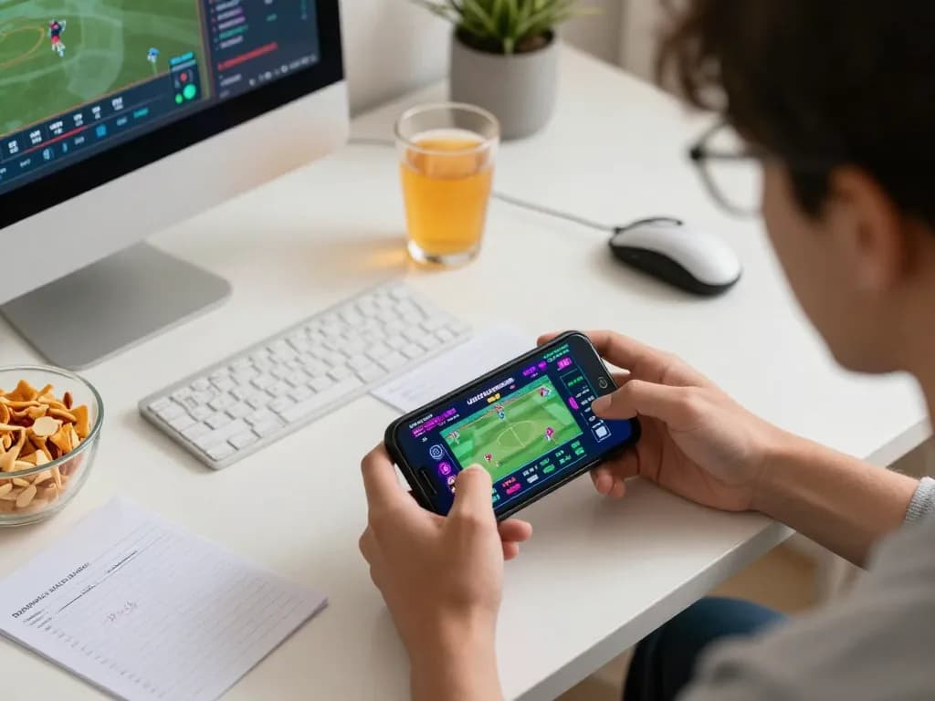 Person placing live bets on Jeetbuzz 88 while enjoying snacks and drinks in a modern home office.
