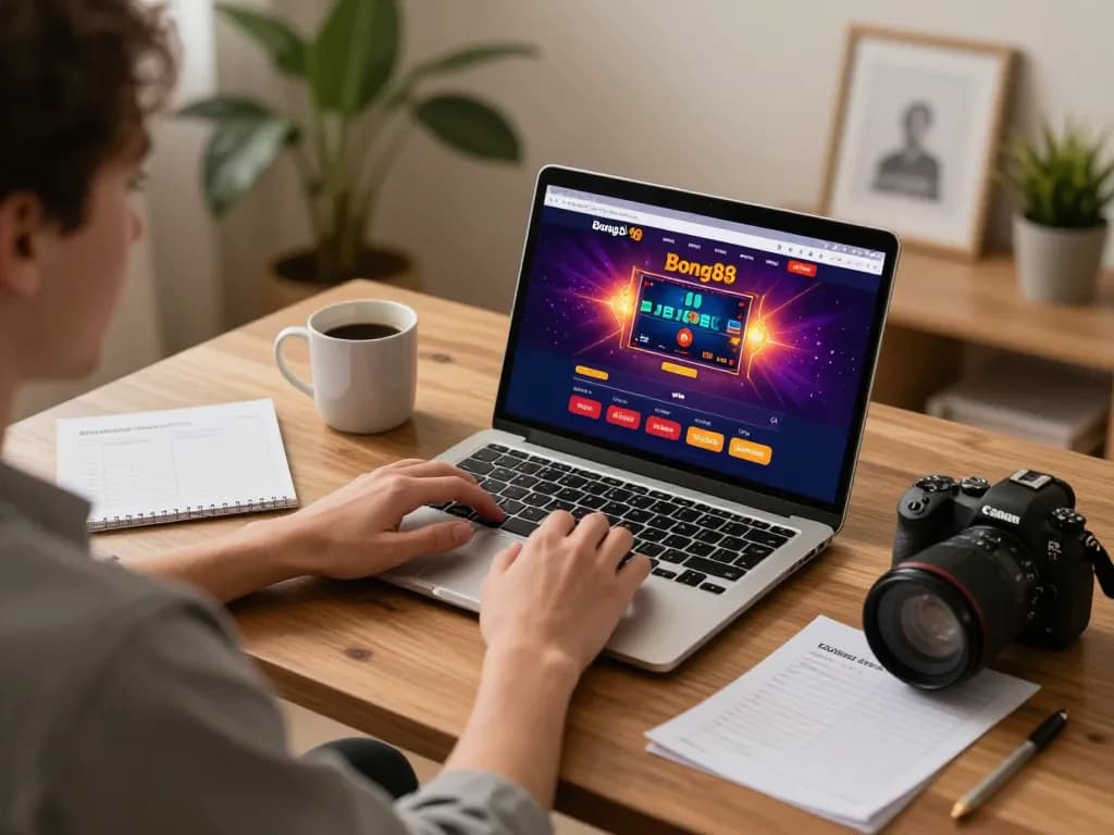 Bong88 user engaging in online casino gaming from a cozy home setup.