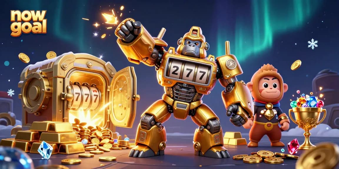Experience the excitement of now goal with a dynamic 3D gorilla mech illustration showcasing vibrant casino elements.