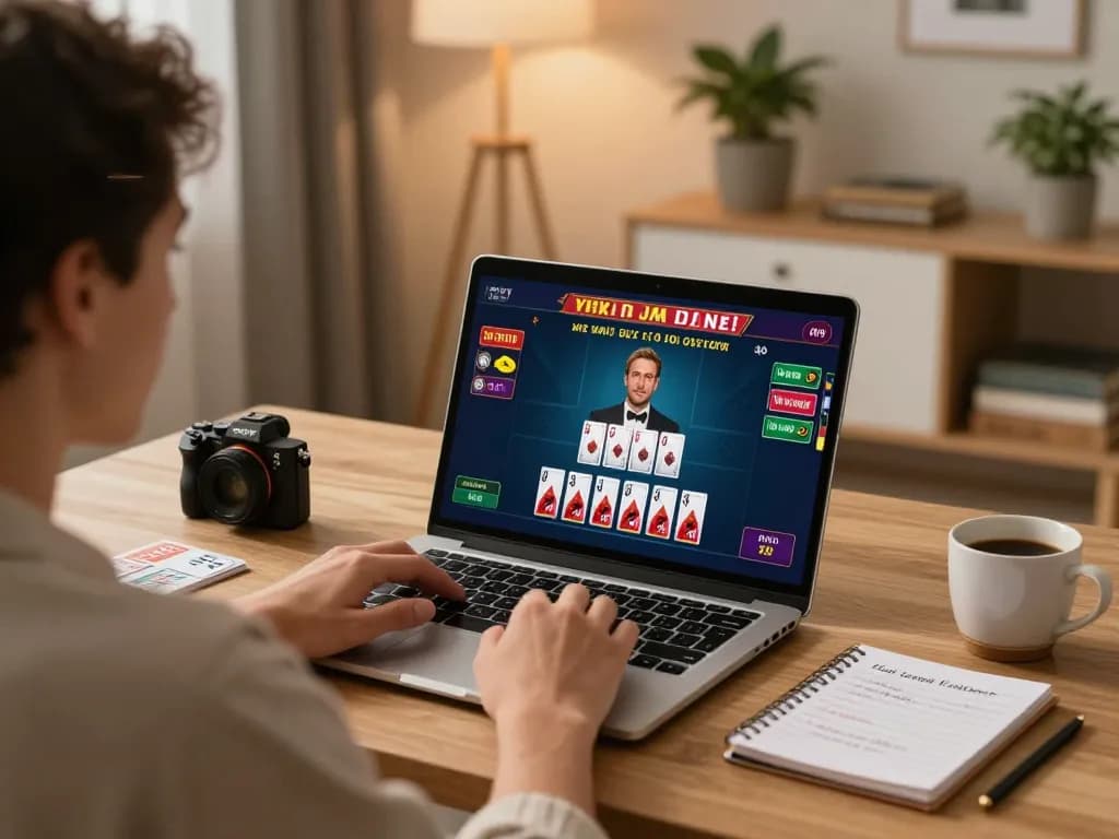 Engaging with a legit online casino through live blackjack at home, showcasing strategic gameplay.