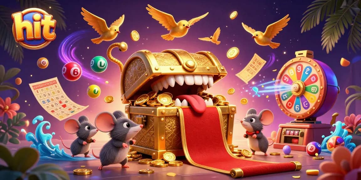 Experience hit excitement with lottery-themed treasures and dynamic game elements in a vibrant casino setting.